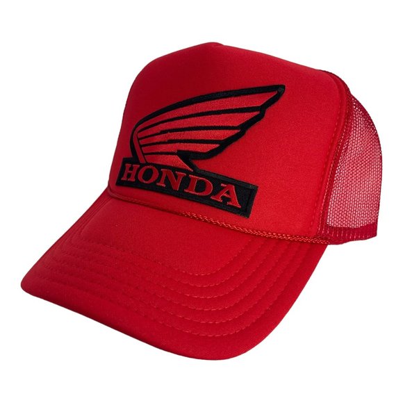 NEW VINTAGE STYLE HONDA MOTORS RED BLACK TRUCKER HAT CAP ADULT SIZE TRENDY RETRO - Picture 2 of 3
